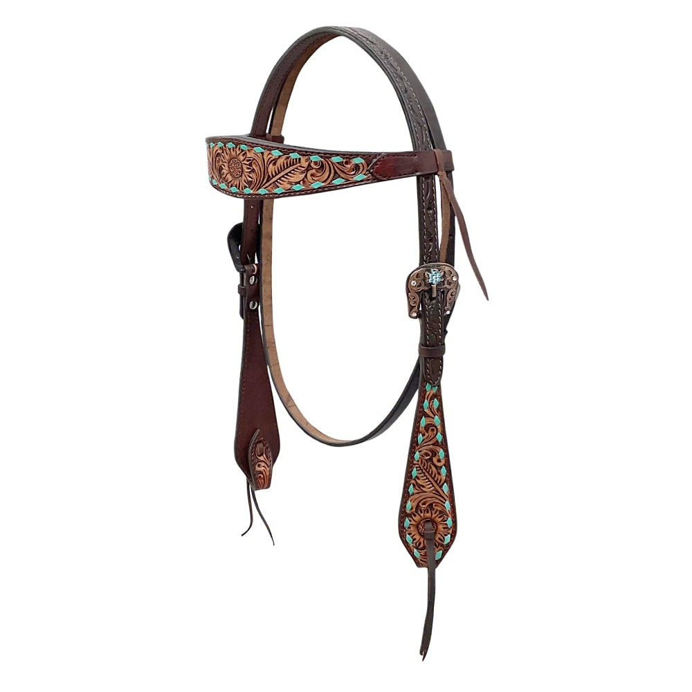 BAR H EQUINE Western Handtooled Leather Horse Headstall &amp; Breast Collar Set