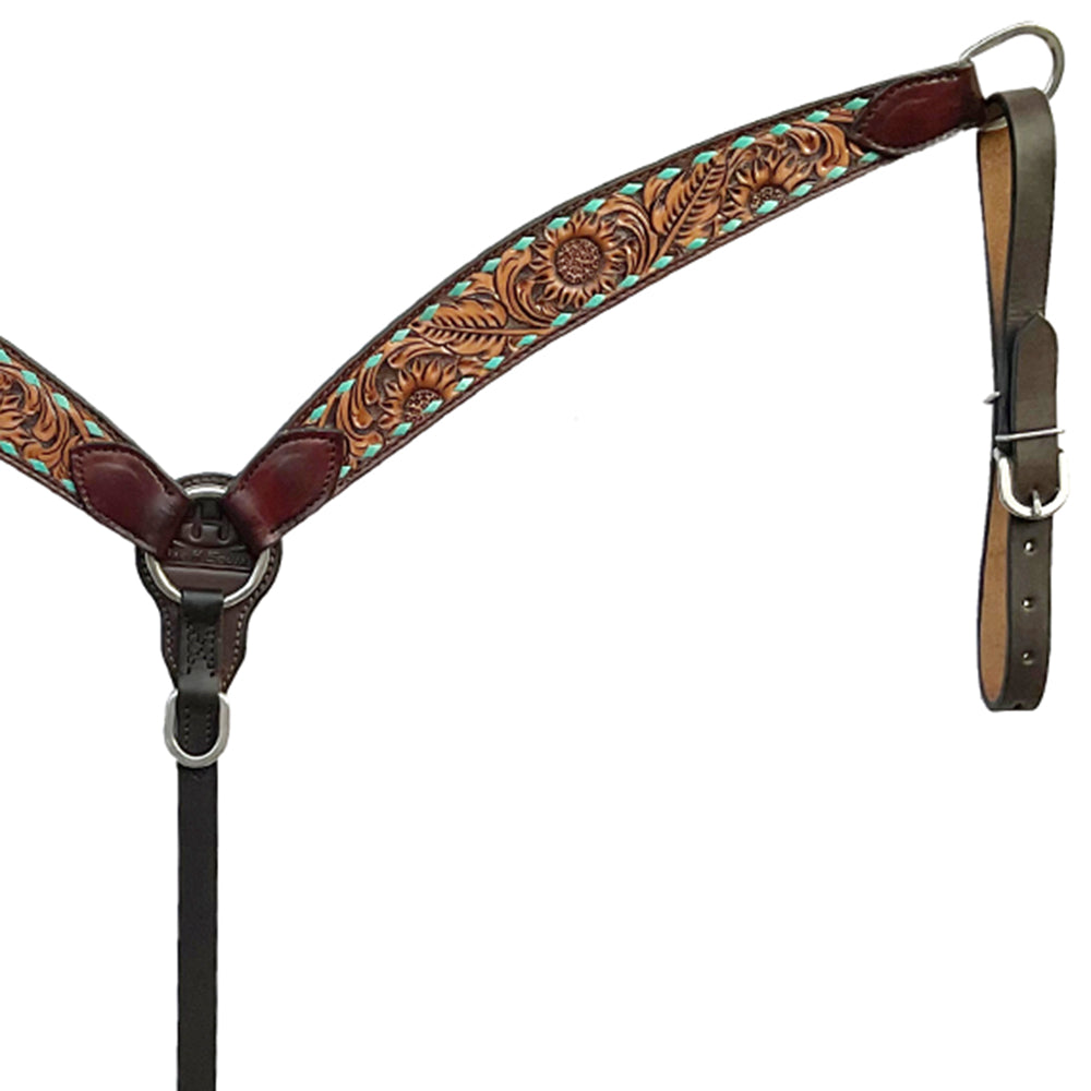 BAR H EQUINE Western Handtooled Leather Horse Headstall &amp; Breast Collar Set
