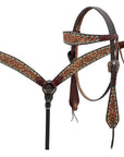BAR H EQUINE Western Handtooled Leather Horse Headstall & Breast Collar Set
