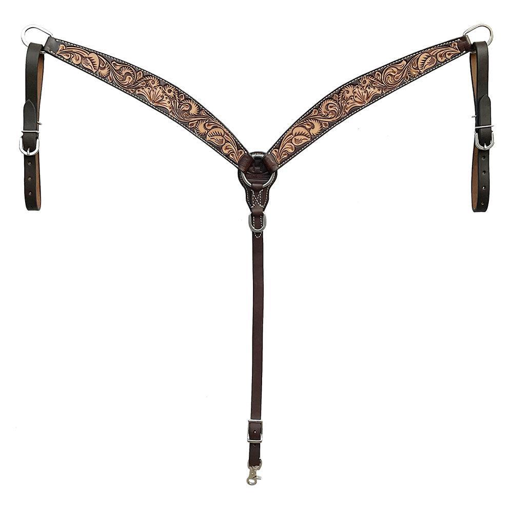 BAR H EQUINE Western Handtooled Leather Horse Headstall &amp; Breast Collar Set