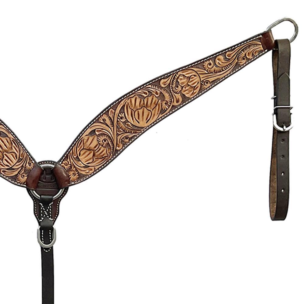 BAR H EQUINE Western Handtooled Leather Horse Headstall &amp; Breast Collar Set