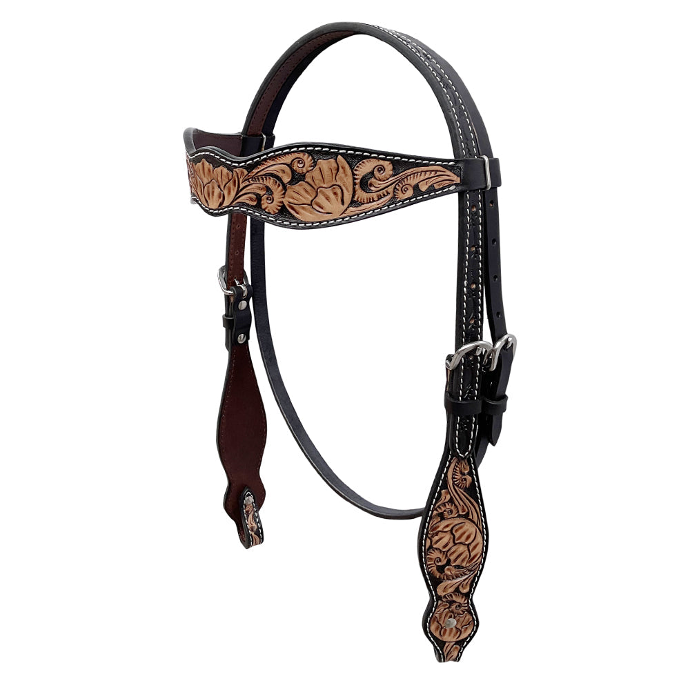 BAR H EQUINE Western Handtooled Leather Horse Headstall &amp; Breast Collar Set