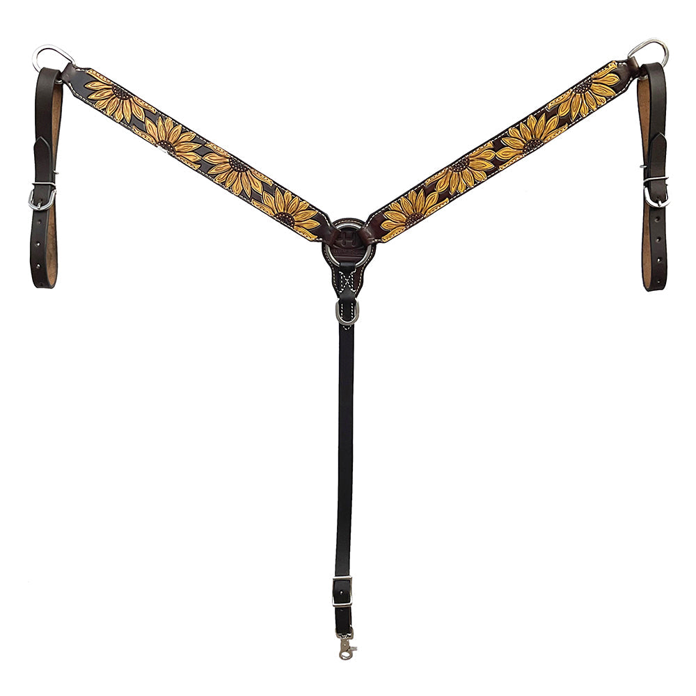 BAR H EQUINE Western Handtooled Leather Horse Headstall &amp; Breast Collar Set