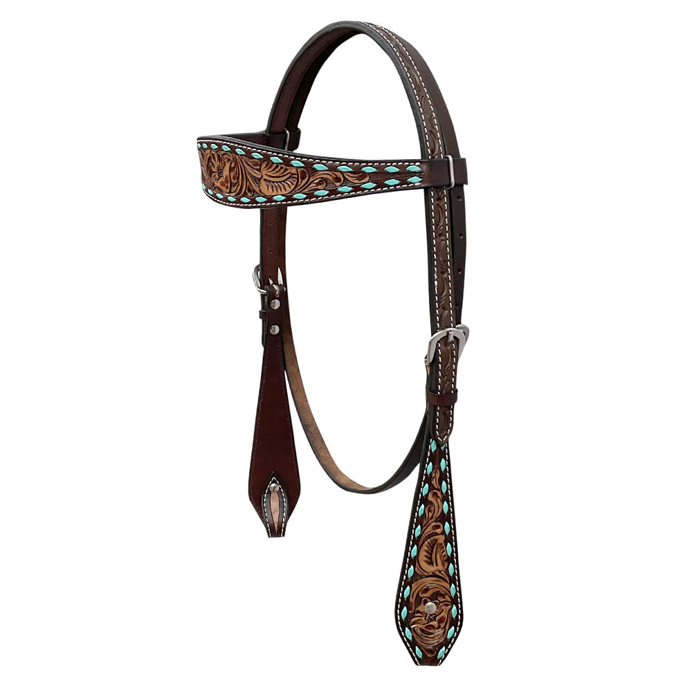BAR H EQUINE Western Handtooled Leather Horse Headstall &amp; Breast Collar Set