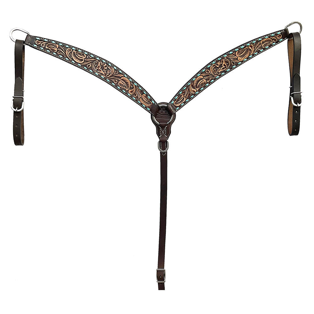 BAR H EQUINE Western Handtooled Leather Horse Headstall &amp; Breast Collar Set