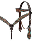 BAR H EQUINE Western Handtooled Leather Horse Headstall & Breast Collar Set
