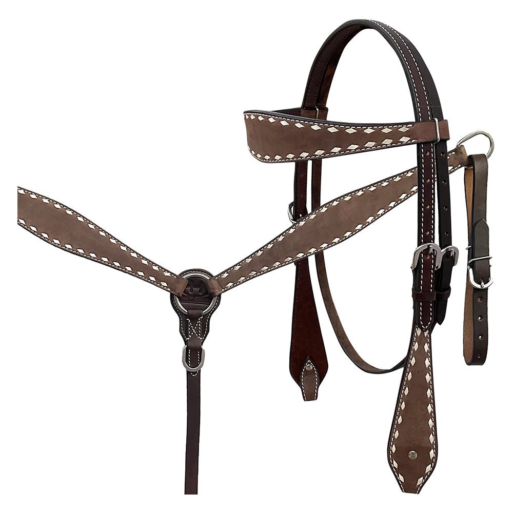 BAR H EQUINE Western Handtooled Leather Horse Headstall &amp; Breast Collar Set