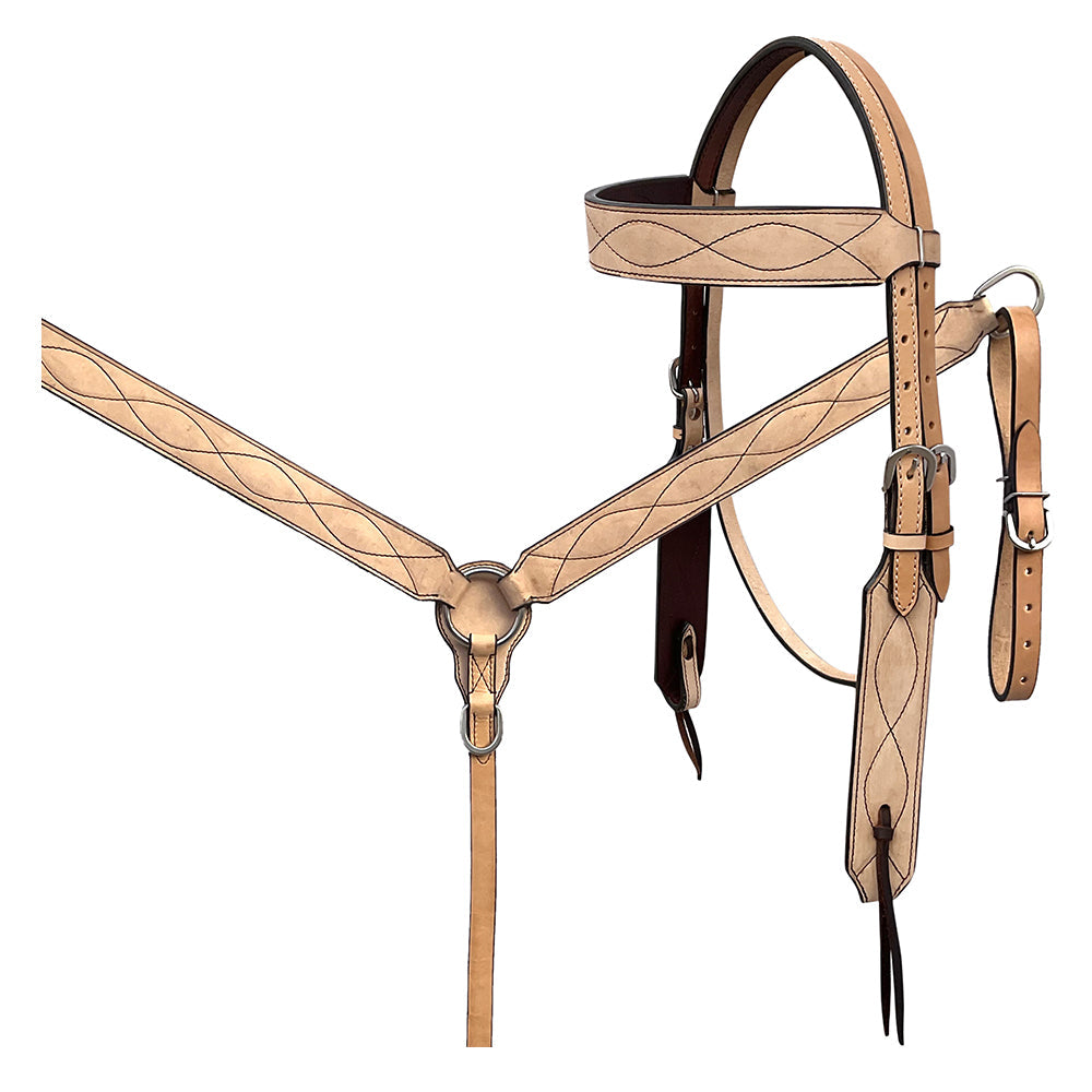 BAR H EQUINE Western Handtooled Leather Horse Headstall &amp; Breast Collar Set