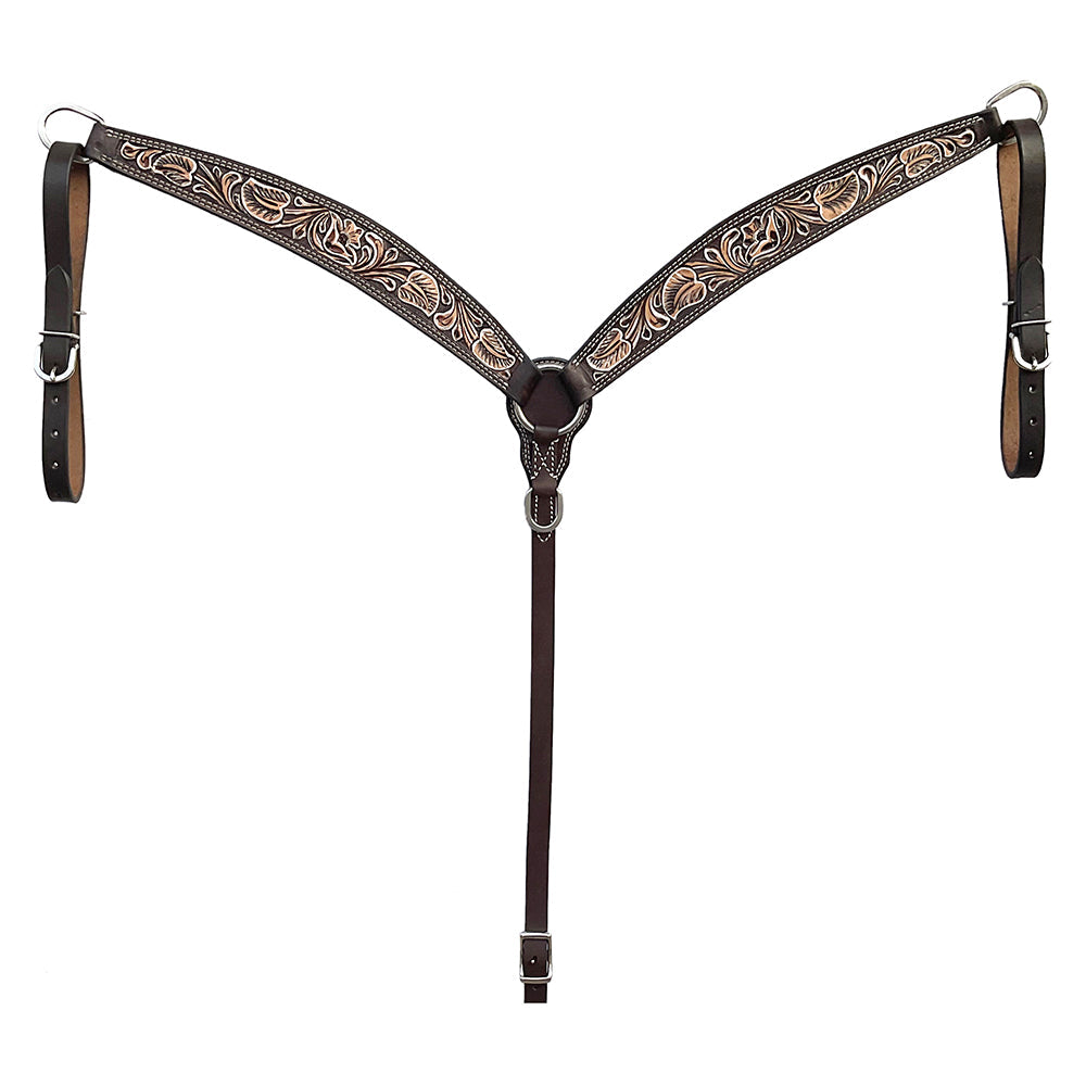 BAR H EQUINE Western Handtooled Leather Horse Headstall &amp; Breast Collar Set