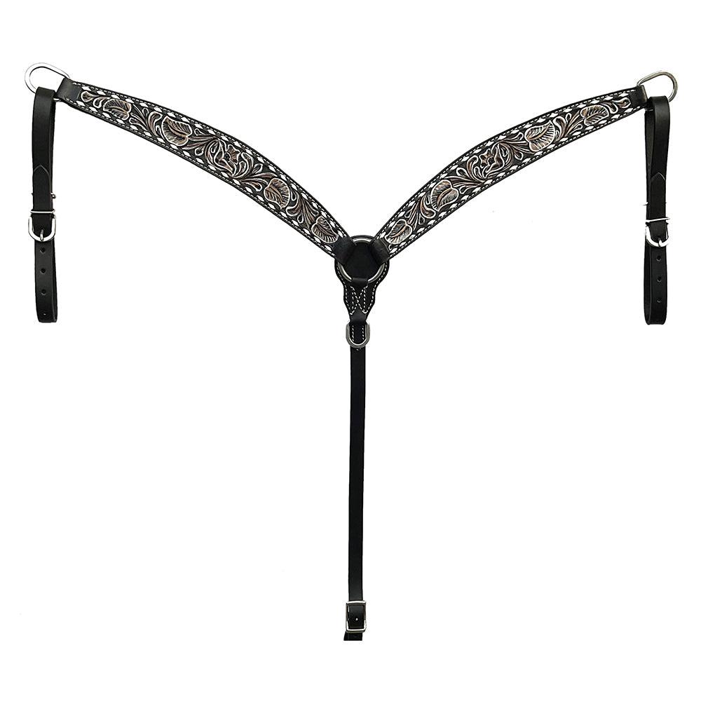 BAR H EQUINE Western Handtooled Leather Horse Headstall &amp; Breast Collar Set