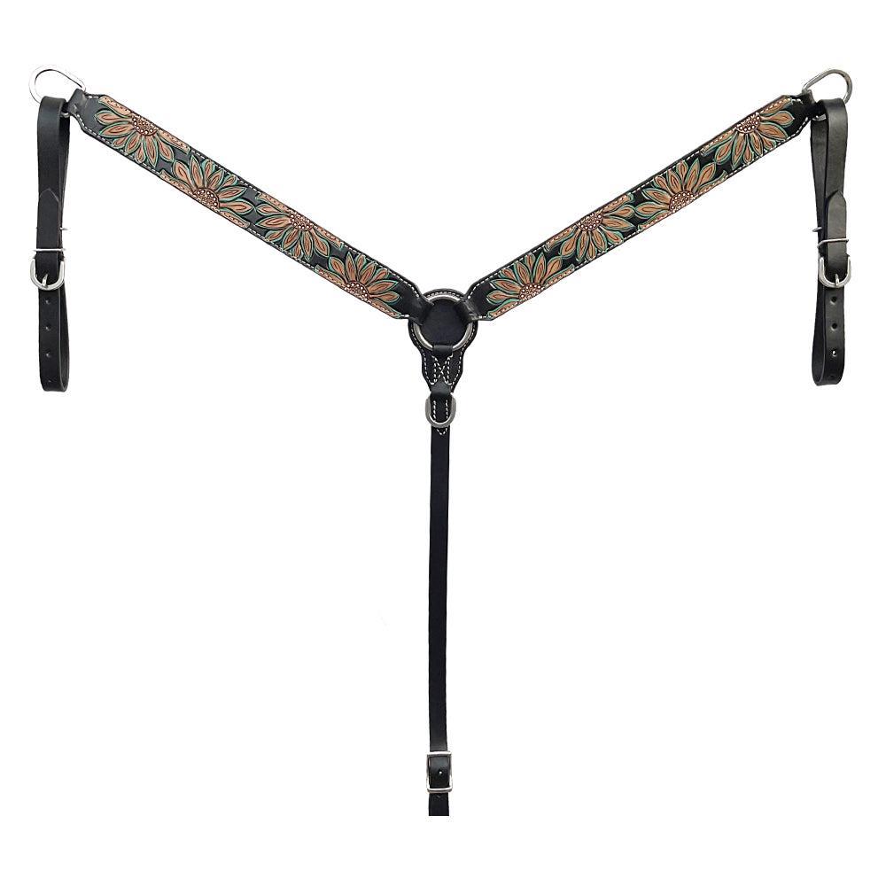 BAR H EQUINE Western Handtooled Leather Horse Headstall &amp; Breast Collar Set