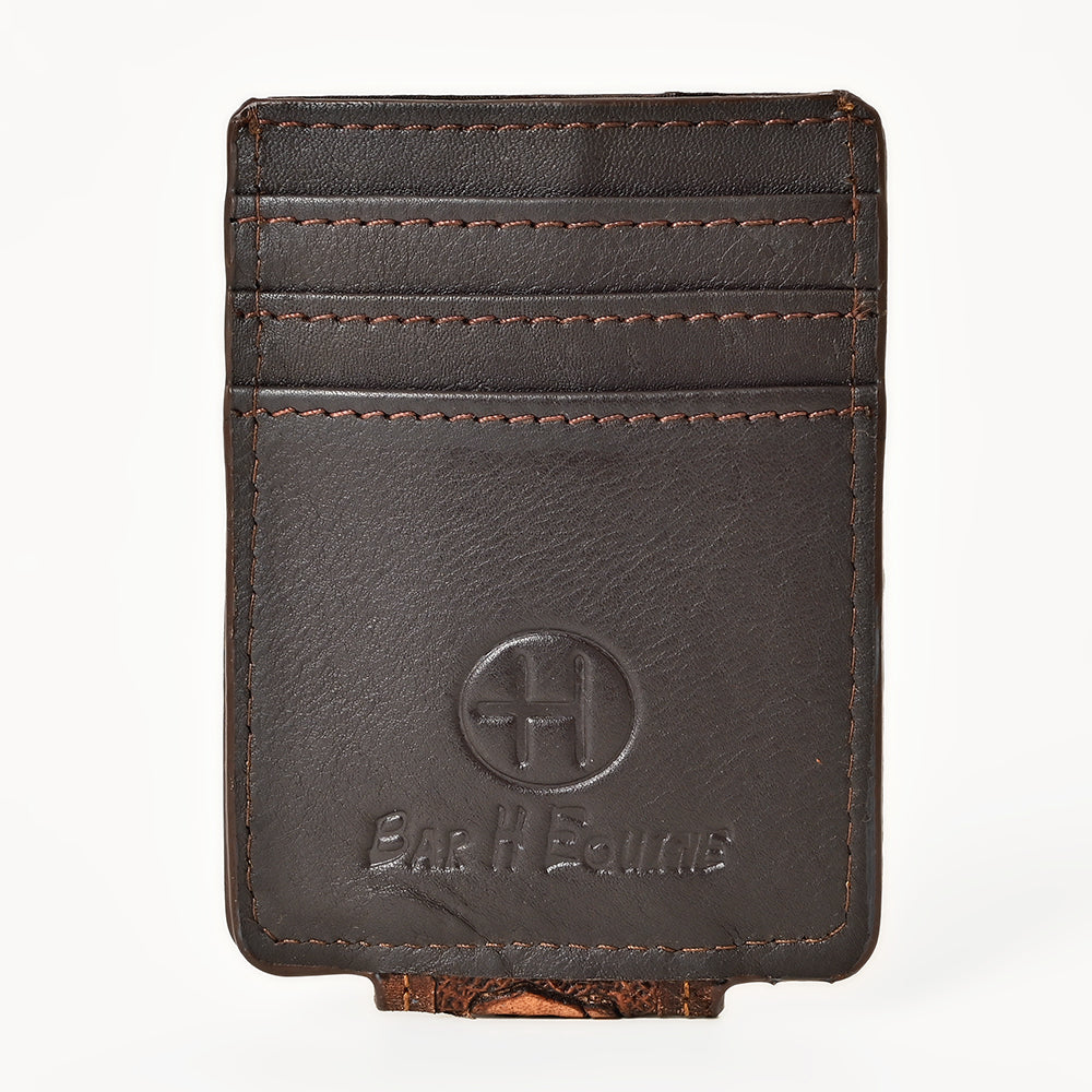BAR H EQUINE Hand-Tooled Genuine Leather Money Clip Wallet Floral Carved | Western Style Card &amp; Cash Holder