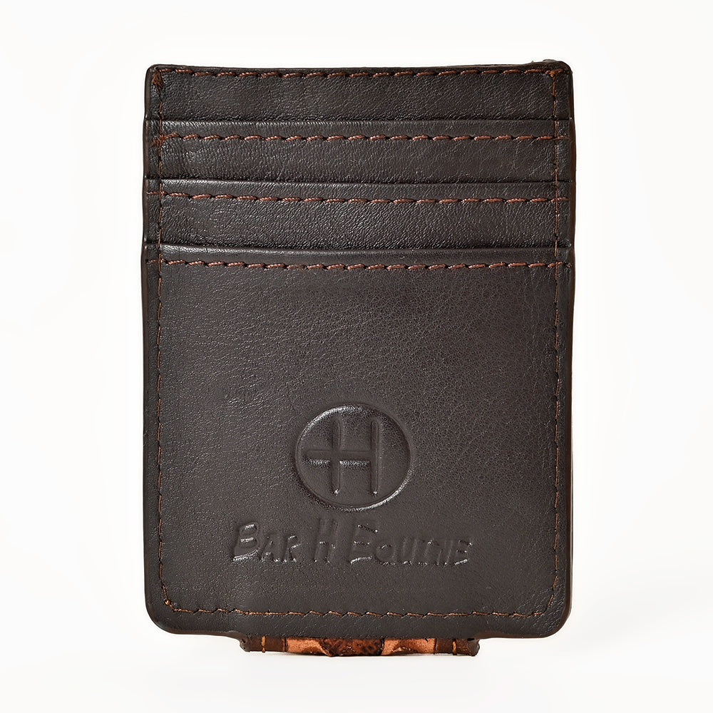 BAR H EQUINE Hand-Tooled Genuine Leather Money Clip Wallet Floral Carved | Western Style Card &amp; Cash Holder