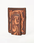 BAR H EQUINE Hand-Tooled Genuine Leather Money Clip Wallet Floral Carved | Western Style Card & Cash Holder