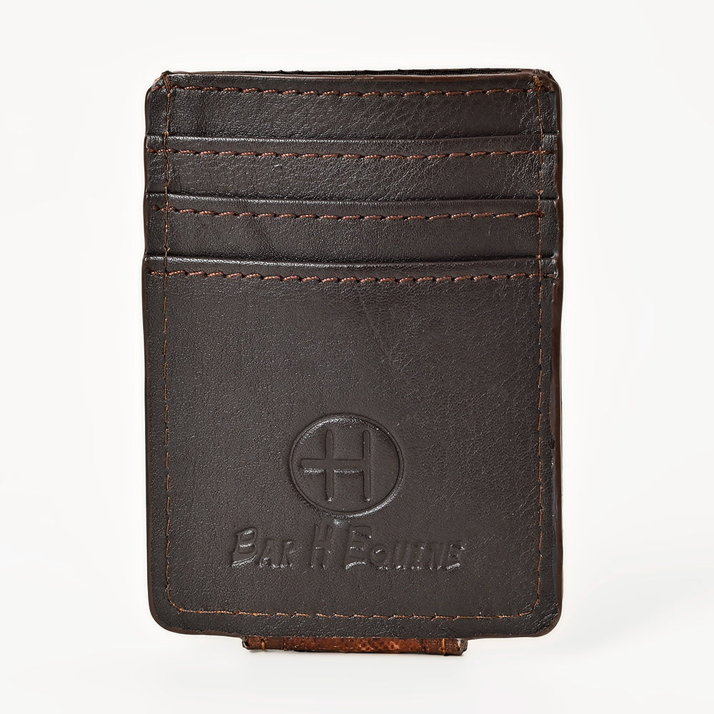 BAR H EQUINE Hand-Tooled Genuine Leather Money Clip Wallet Floral Carved | Western Style Card &amp; Cash Holder