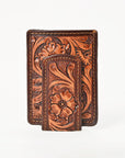 BAR H EQUINE Hand-Tooled Genuine Leather Money Clip Wallet Floral Carved | Western Style Card & Cash Holder