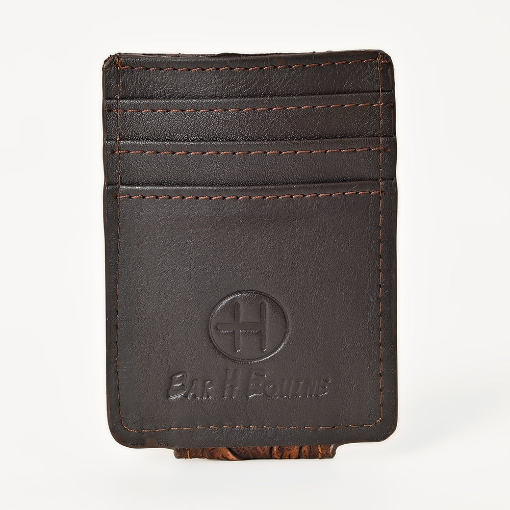 BAR H EQUINE Hand-Tooled Genuine Leather Money Clip Wallet Floral Carved | Western Style Card &amp; Cash Holder