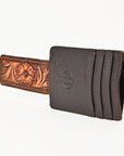 BAR H EQUINE Hand-Tooled Genuine Leather Money Clip Wallet Floral Carved | Western Style Card & Cash Holder