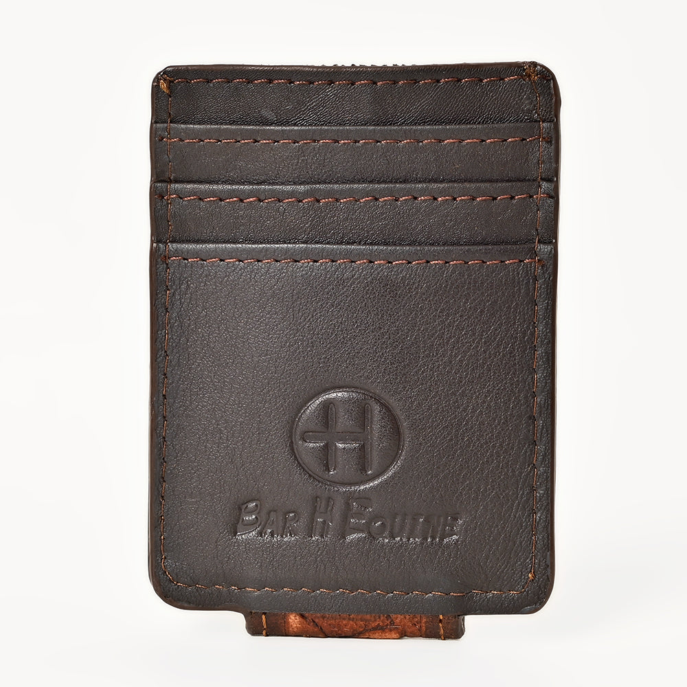 BAR H EQUINE Hand-Tooled Genuine Leather Money Clip Wallet Floral Carved | Western Style Card &amp; Cash Holder