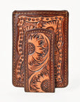 BAR H EQUINE Hand-Tooled Genuine Leather Money Clip Wallet Floral Carved | Western Style Card & Cash Holder