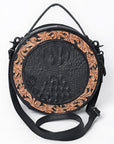 American Darling Hand Tooled & Hair On Crocodile Genuine Leather Canteen Bag