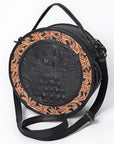 American Darling Hand Tooled & Hair On Crocodile Genuine Leather Canteen Bag