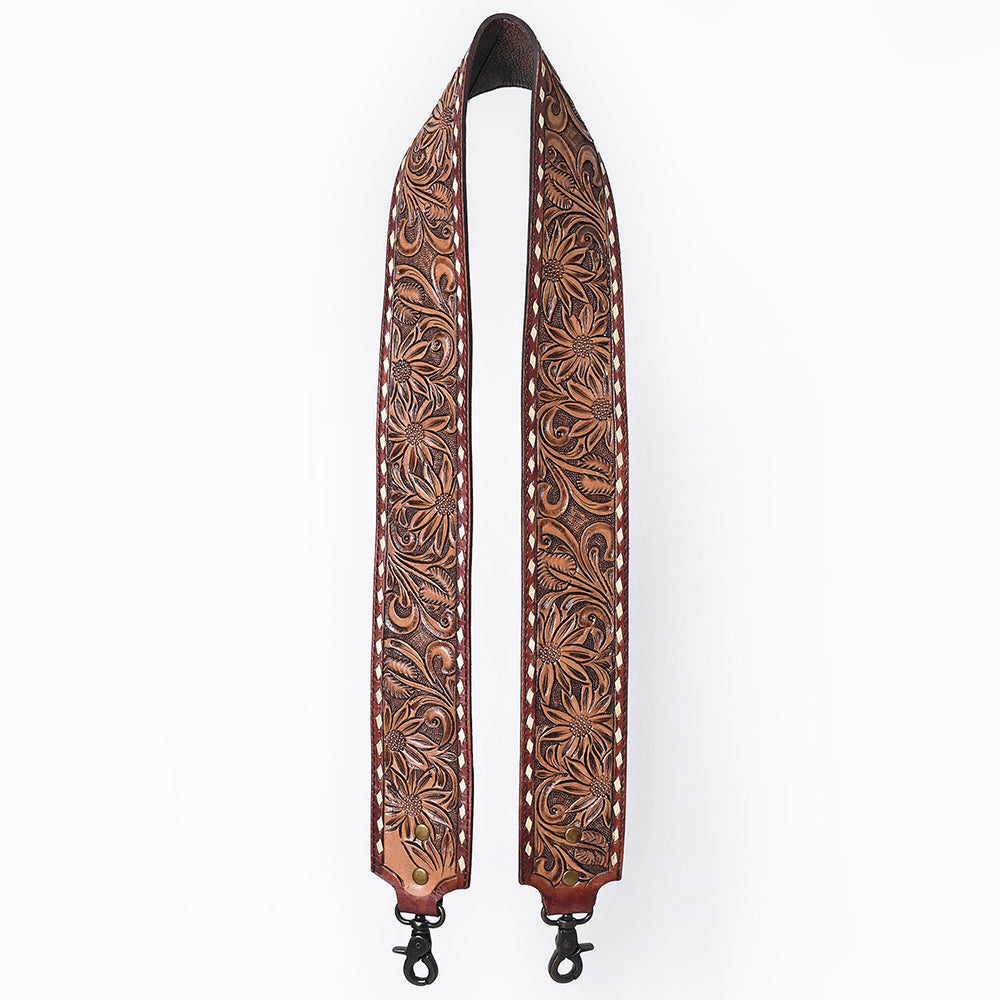 48 In American Darling Gorgeous Floral Hand Carved Genuine Leather Bag Strap With Flower Hand Tooled Design Brown Adbt147B