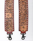 48 In American Darling Gorgeous Floral Hand Carved Genuine Leather Bag Strap With Flower Hand Tooled Design Brown Adbt147D