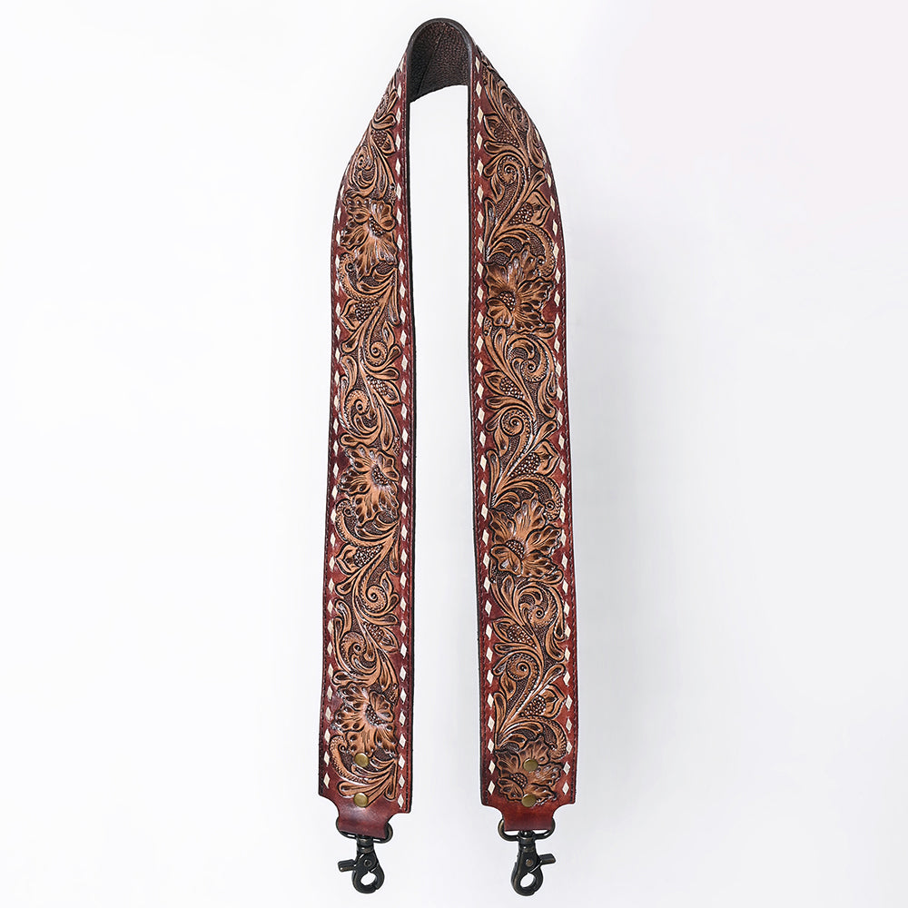 48 In American Darling Gorgeous Floral Hand Carved Genuine Leather Bag Strap With Flower Hand Tooled Design Brown Adbt147F