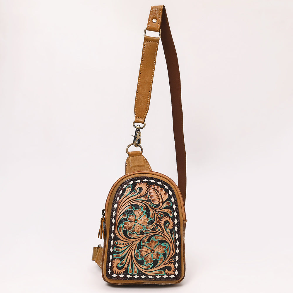 American Darling Hand Curved &amp; Hair On Genuine Leather Sling Bag | Curved Travel Jewelry Case