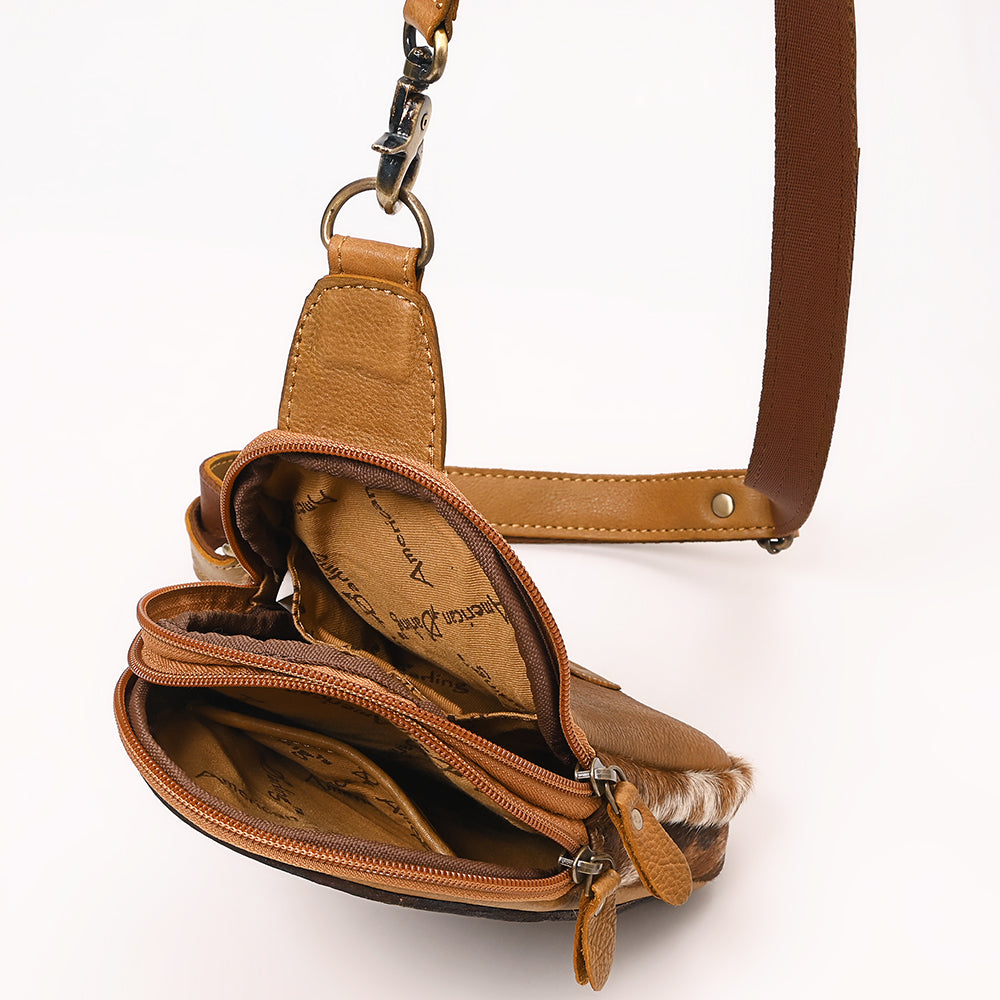 American Darling Hand Curved &amp; Hair On Genuine Leather Sling Bag | Curved Travel Jewelry Case