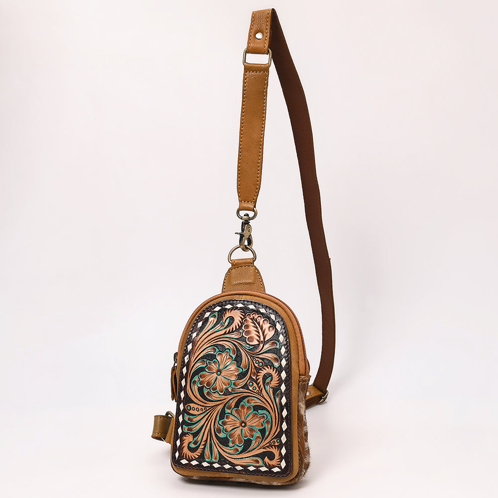 American Darling Hand Curved &amp; Hair On Genuine Leather Sling Bag | Curved Travel Jewelry Case
