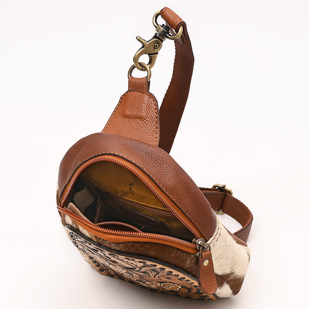 American Darling Hand Curved &amp; Hair On Genuine Leather Sling Bag | Curved Travel Jewelry Case