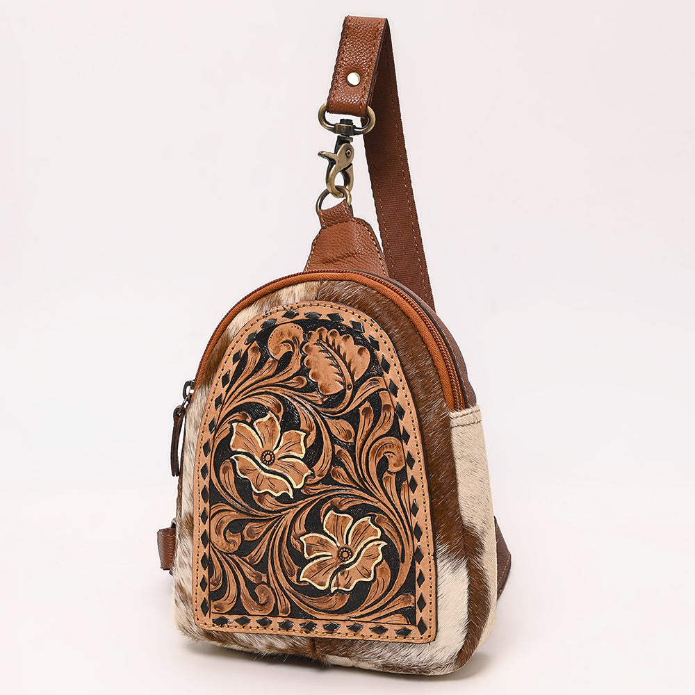 American Darling Hand Curved &amp; Hair On Genuine Leather Sling Bag | Curved Travel Jewelry Case