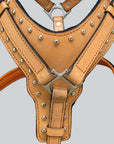 L M Hilason Western Padded Dog Harness Genuine Leather Stainless Steel Tan