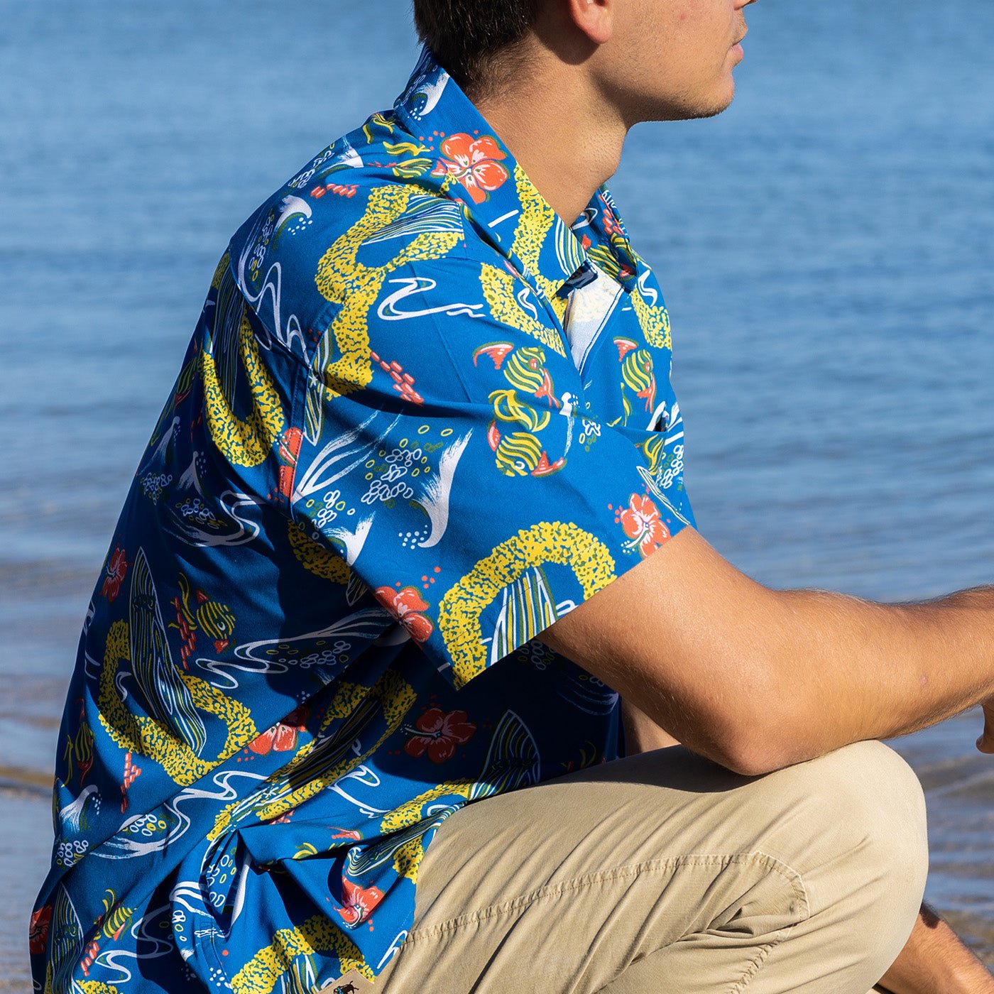 Waikiki Inspired Mid Century Surf Shirt In Ocean Blue Lightweight Breathable EverydayPerformance