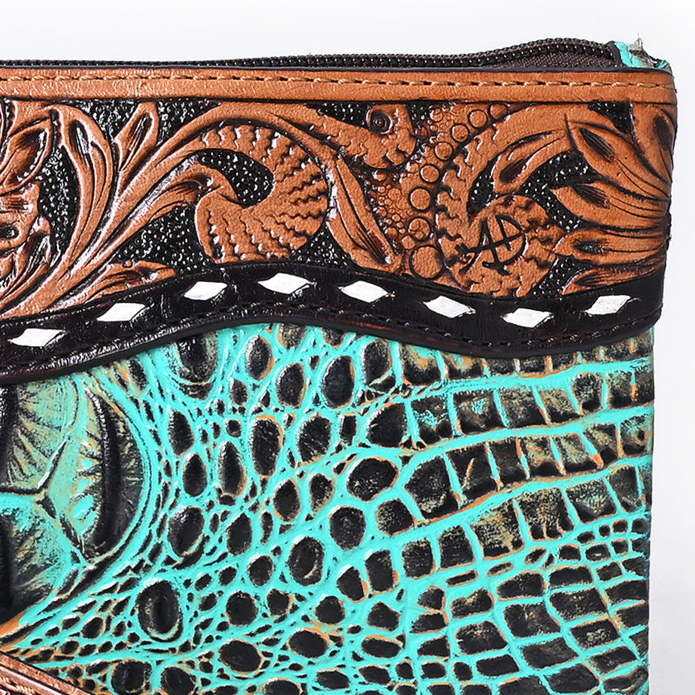 American Darling Hand Tooled &amp; Crocodile Genuine Leather Clutch Bag