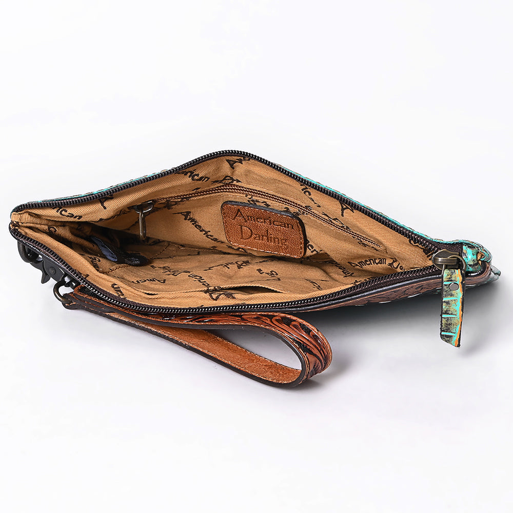 American Darling Hand Tooled &amp; Crocodile Genuine Leather Clutch Bag