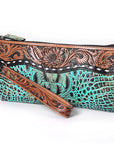 American Darling Hand Tooled & Crocodile Genuine Leather Clutch Bag