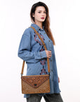 American Darling ADBG1623 Cross Body Hand Tooled Suede Genuine Western Leather Women Bag Western Handbag Purse