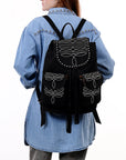 American Darling Backpack Genuine Western Suede Leather Women Bag Black