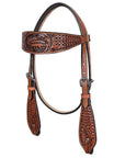 COMFYTACK Horse Floral Headstall Breast Collar Set American Leather Tan