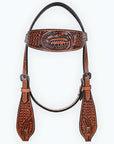 COMFYTACK Horse Floral Headstall Breast Collar Set American Leather Tan