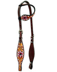 Bar H Equine American Leather Horse Saddle Tack One Ear Headstall | Breast Collar | Browband Headstall | Wither Strap | Tack Set for Horses Tropical Chaya Collection