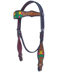 Bar H Equine American Leather Horse Saddle Tack One Ear Headstall | Breast Collar | Browband Headstall | Wither Strap | Tack Set for Horses Tropical Cacti Cactus Daffodil Collection