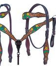 Bar H Equine American Leather Horse Saddle Tack One Ear Headstall | Breast Collar | Browband Headstall | Wither Strap | Tack Set for Horses Tropical Cacti Cactus Daffodil Collection