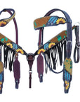Bar H Equine American Leather Horse Saddle Tack One Ear Headstall | Breast Collar | Browband Headstall | Wither Strap | Tack Set for Horses BER118