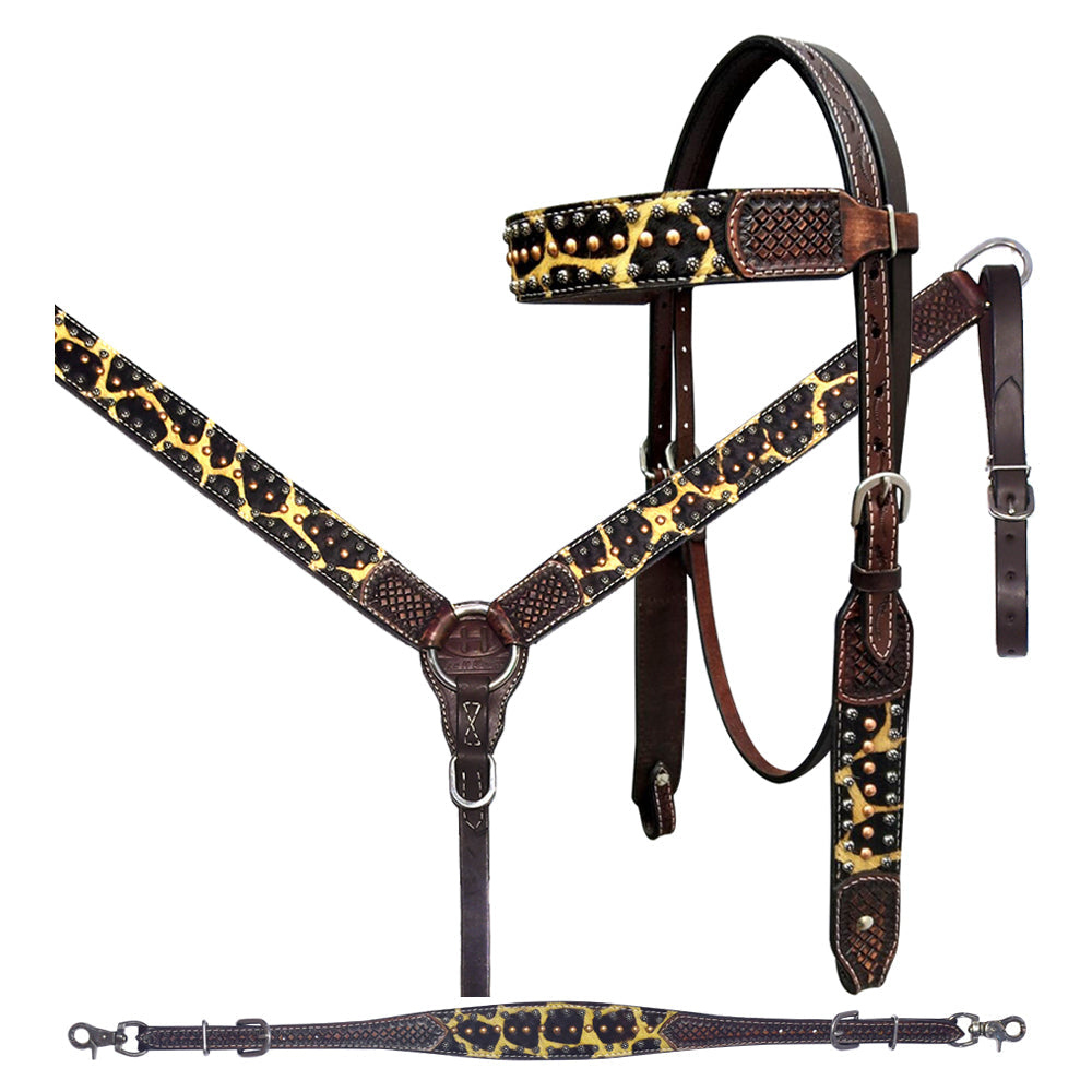Bar H Equine Premium Hand Tooled Leather Stainless Steel Hardware Breast Collar Brown