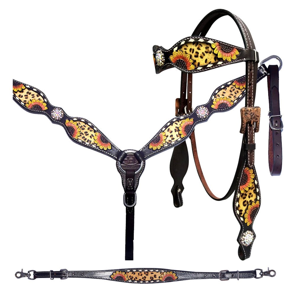 Bar H Equine Genuine Western American Leather Horse Premium Headstall &amp; Breast Collar Set