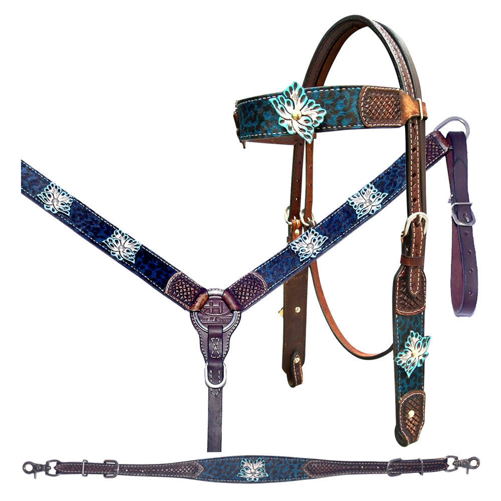 Bar H Equine Genuine Western American Leather Horse Premium Headstall &amp; Breast Collar Set